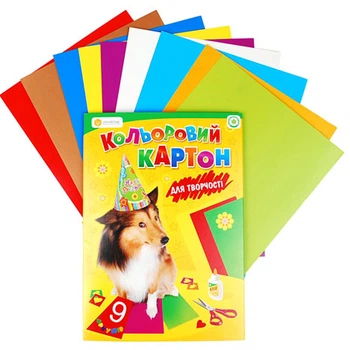 Картон кольоровий Лунапак Собака А4, 9 кольорів (8+1 білий)