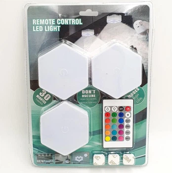 Светильник ночник светодиодный модульный настенный с пультом RGB Set Of 3 набор 3 шт шестигранный Цветной