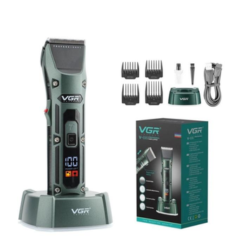 Профессиональная аккумуляторная машинка для стрижки VGR V-696 Professional с индикатором заряда и 4 насадками