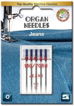 Иглы швейные для джинса ORGAN JEANS №100 для бытовых швейных машин блистерная упаковка 5 штук (7030)