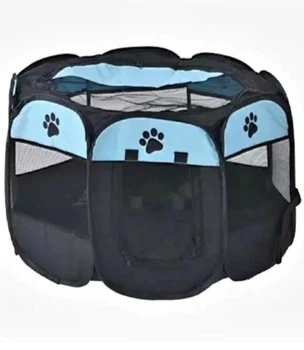 Манеж для цуценят, кішки 73*73*43 см блакитно-чорний Pet Joy