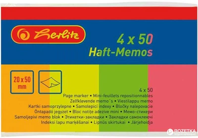 Стикеры-закладки бумажные Herlitz 20х50 мм 200 листов 4 цвета (790642)