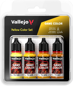 Zestaw farb akrylowych Vallejo Vallejo Game Color 72.378 4 x 18 ml Yellow Color (8429551723787)