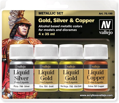 Zestaw farb Vallejo Metallic Kit 70.199 Liquid Gold Silver Copper 4 szt x 35 ml (8429551701990)