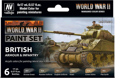 Zestaw farb akrylowych Vallejo Model Color 70.204 WWII British Armour & Infantry 6 szt x 18 ml (8429551702041)