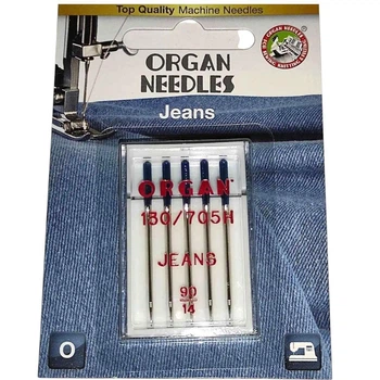 Иглы швейные для джинса ORGAN JEANS №90 для бытовых швейных машин блистерная упаковка 5 штук (7036)