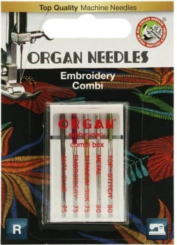 Иглы швейные для вышивания ORGAN Embroidery Combi-Box для быт швейных машин блистерная упаковка 5штук (6989)