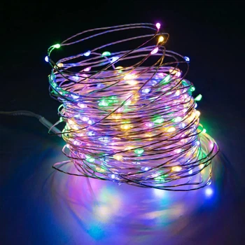 Светодиодная новогодняя USB гирлянда роса 200 LED 20м на медной проволоке от батареек разноцветная