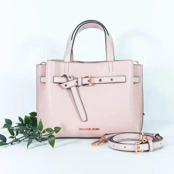 Жіноча сумка з натуральної шкіри MICHAEL KORS Emilia Pebbled Leather Satchel in Powder, рожевого кольору
