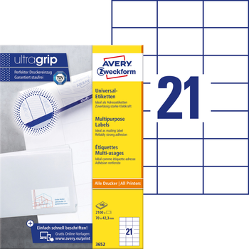 Etykiety Avery Zweckform UltraGrip 70 x 42.3 mm A4 100 arkuszy (4004182036525)