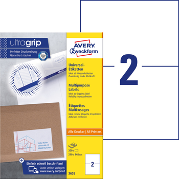 Етикетки Avery Zweckform UltraGrip 210 x 148 мм A4 100 аркушів (4004182036556)