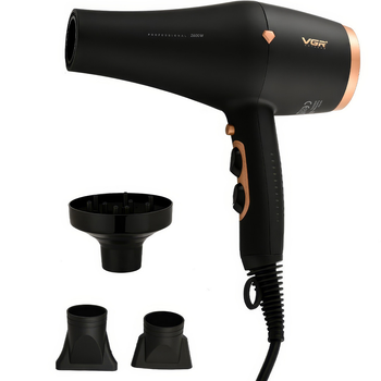 Фен для волос VGR V-462 с диффузором и концентратором 2600W Black (3_05697)