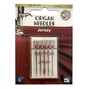 Иглы швейные для вязаных и трикотажных тканей ORGAN Jersey №70 для бытовых швейных машин упаковка 5 штук (7008)