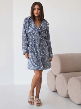 Халат жіночий махровий теплий з капюшоном зимовий BARWA garments 0227 XL Котик на сірому (2110002274373)