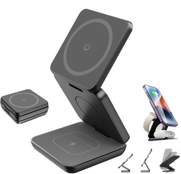 Розкладна магнітна док-станція Macsafe зарядний пристрій 3в1 для iPhone / Airpods / Apple Watch, чорний (94599009)