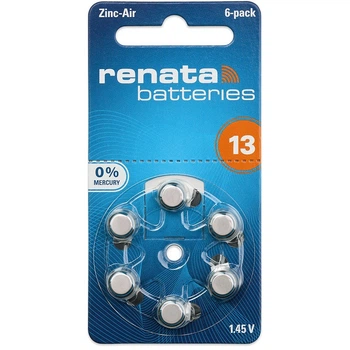 Батарейка ZA13 (PR48) Renata 6 штук, для слуховых аппаратов