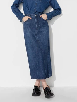 Спідниця джинсова міді осіння пряма жіноча Uniqlo 748734804 29 Синя (1159820604)