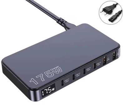 Настільний зарядний пристрій BK-112 175W 2 USB QC 60W MAX + 4 Type-C PD 100W Блок Швидка Зарядка для Ноутбука та телефону LED Дисплей Macbook iPhone Samsung