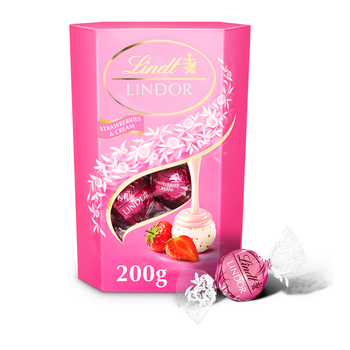 Цукерки Lindt Lindor Strawberries & Cream з білого шоколаду з полуничною кремовою начинкою, 200г