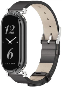 Шкіряний ремінець з металевим кріпленням Mi Jobs Elegance для фітнес браслета Xiaomi Mi Smart Band 10/9/8 Чорний + срібло (mrk3860)