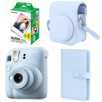 Подарочный набор камера мгновенной печати Fujifilm Instax Mini 12 Pastel Blue/Чехол/Фотоальбом (108 фото)/Фотобумага (20 снимков) + Подарочная упаковка