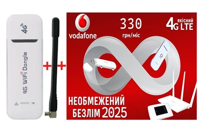 Высокоскоростной модем/роутер USB WI-FI 3G/4G LTE TianJie 3 в 1+1 антенна 4G(LTE) 4 db + Подарок - 1 месяц бесплатного безлимитного интернета Vodafone