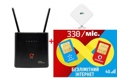 Cтационарный 4G роутер WI-FI 3G/4G LTE OLAX AX9 PRO 4000 мАч + Внешняя панельная всенаправленная 3G/4G LTE антенна 2х9 dBi 700-2700 MHz MIMO + Подарок - симкарта для интернета