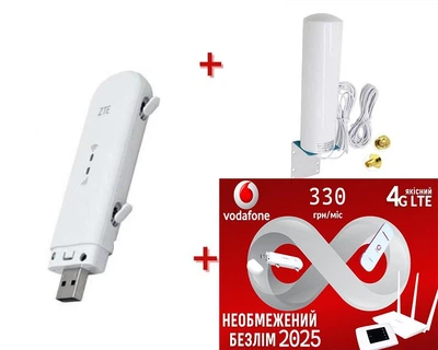 Мобильный 4G модем/роутер USB WI-FI 3G/4G LTE ZTE MF79U + Внешняя уличная всенаправленная 3G/4G LTE антенна 2х12 dBi 700-2700 MHz MIMO + Подарок - симкарта для интернета Vodafone