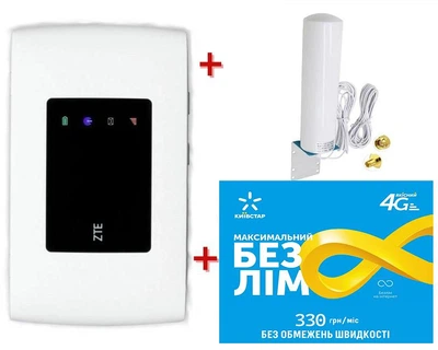 Мобильный 4G модем/роутер USB WI-FI 3G/4G LTE ZTE MF 920 + Внешняя уличная всенаправленная 3G/4G LTE антенна 2х12 dBi 700-2700 MHz MIMO + Подарок - 1 месяц бесплатного безлимитного интернета Киевстар