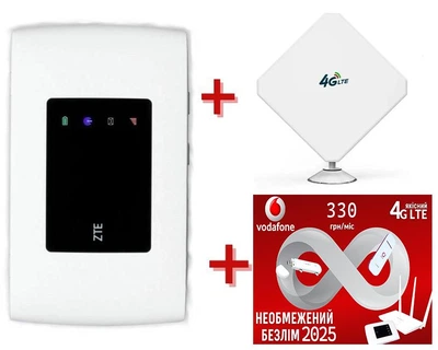 Мобильный 4G модем/роутер USB WI-FI 3G/4G LTE ZTE MF 920 + Внешняя уличная всенаправленная 3G/4G LTE антенна 2х9 dBi 700-2700 MHz MIMO + Подарок - симкарта для интернета Vodafone