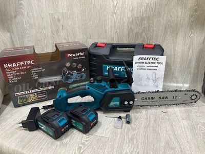 Аккумуляторная цепная пила Krafftec 52V с масляным баком шина 30см на 2 аккумулятора, Садовая электропила 12"