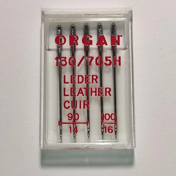 Иглы швейные для кожи и замши ORGAN Leather №90/100 пластиковый бокс 5 штук для бытовых швейных машин (7001)