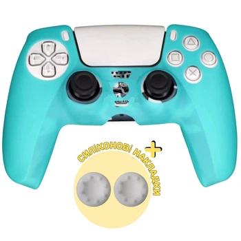 Ультратонкий силиконовый чехол Full Turquoise для геймпада Sony DualSense™ (PS5) + в подарок накладки на стики [466129559]