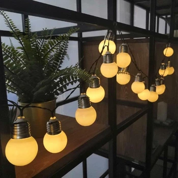 Светодиодная гирлянда "Лампочки матовые" 5см, 20 LED, 7м, черный провод, Теплый белый