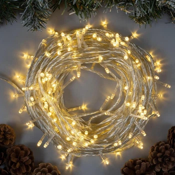 Светодиодная гирлянда на елку, 6м, 100 LED, прозрачный провод, Теплый белый