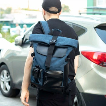 Городской рюкзак RollTop синий для ноутбука на 20-25 литров РоллТоп Rytm для путешествий