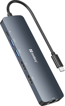 USB-хаб Sandberg 6-in-1 USB-C 3.1 - HDMI/2xUSB 3.0/RJ45/USB-C/DisplayPort PD 100 Вт (SAND_136-43)