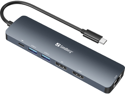 USB-хаб Sandberg 6-in-1 USB-C 3.1 - HDMI/2xUSB 3.0/RJ45/USB-C/DisplayPort PD 100 Вт (SAND_136-43)