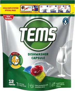 Капсули для посудомийної машини 4 в 1 Tems 12 шт (8697916021148)