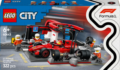 Конструктор LEGO City Пит-стоп и пит-экипаж F1 с болидом Ferrari 322 детали (60443)