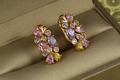 Серьги Xuping Jewelry Рио с разноцветными камнями 2 см золотистые
