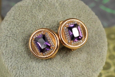 Сережки Xuping Jewelry Мексика з фіолетовим каменем 1,5 см золотисті