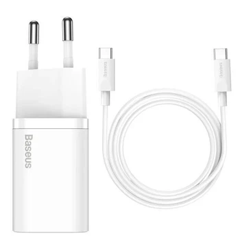 Блок питания Быстрая зарядка Сетевое Зарядное Устройство Baseus Super Si Quick Charger 1C 25W EU Mini White Cable Type-C to Type-C 3A 1m White