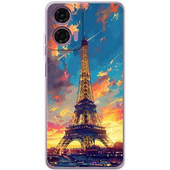 Силиконовый Чехол с Картинкой для Motorola E14 Принт (Париж, Эйфелева Башня) (62186-ysm038)