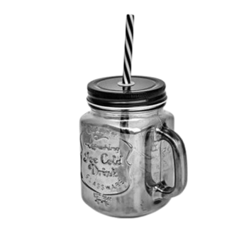 Чашка-банка з кришкою, що закручується, і трубочкою Stenson R93377 "Ice cold Drink" 450мл Black
