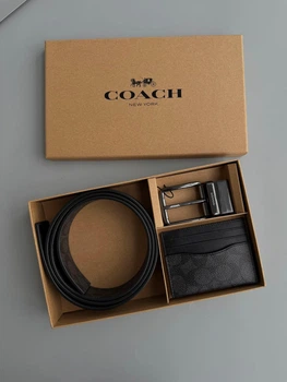 COACH набір ремінь+картхолдер Boxed Card Case and Belt Set In Signature Canvas Black
