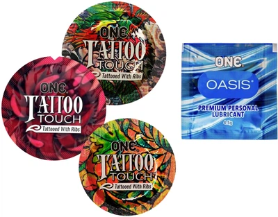 Презервативи One Tattoo Touch 3 шт + Лубрикант One Oasis 4.5 мл (ROZ6400229323)