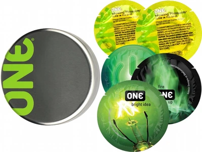 Презервативи One Glowing 5 шт в кейсі, що світяться в темряві (ROZ6501051993)