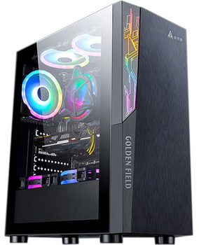 Корпус Midi-Tower без БЖ GOLDEN FIELD PHANTOM-1 (1091B) (гартоване скло, без вентиляторів (8-опційно), 1xUSB3.0, 1xUSB2.0, 1xType-C (opt), висота кулера 160мм, довжина відеокарти 265мм, 196 х 377 х 445 мм)
