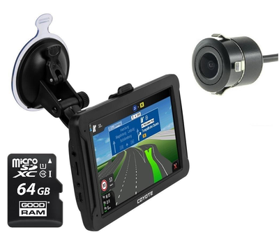GPS Навігатор Відеореєстратор COYOTE 950 DVR EVO Drive 1gb 16gb з картами для вантажного та легкового транспорту TIR ADR + Камера заднього виду + MicroSD 64Gb